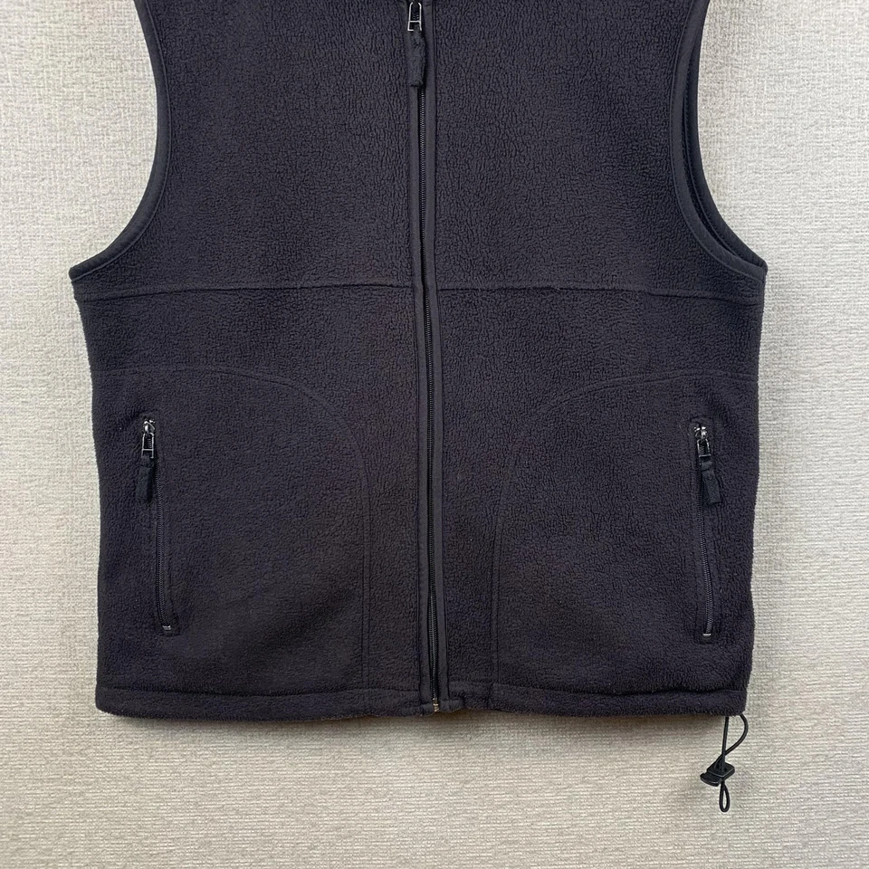 Chaleco Ediciones Básicas Para Hombre Mediano Negro Vellón Cremallera Completa Bolsillos con Cremallera Cuello Soporte Foto 3 de 4