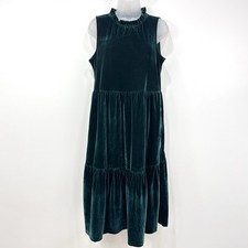 J Crew Velvet Dress Womens 6 Emerald Whimsigoth Holiday Tiered Party Ruffle