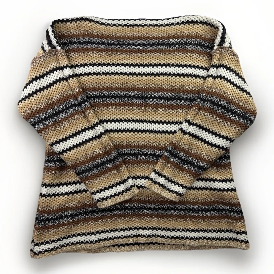 Suéter De Colección The Limited Tejido Grande Marrón Tostado Azul Marino Blanco Rayas Algodón Ramio Foto 2 de 4