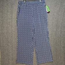 Lands End EcoVero High Rise Casual Pull On Pants Sz 16 Navy/White Stripe NWT