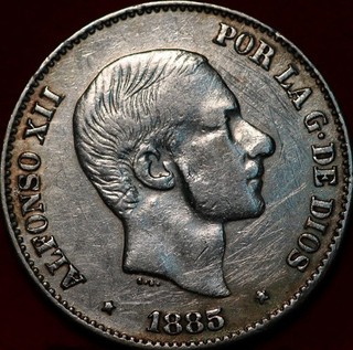 1885 Spanish Philippines 50 Centavos Silver Foreign Coin