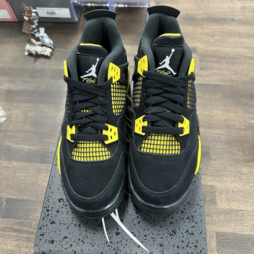 Taille 5.5Y - Jordan Air 4 Rétro Mode de Vie Baskets Jaune Tonnerre 408452 - Photo 2 sur 5