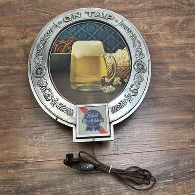 Vintage PBR Pabst Blue Ribbon Beer on Tap Light Up Oval Bar Sign WORKS Lighted
