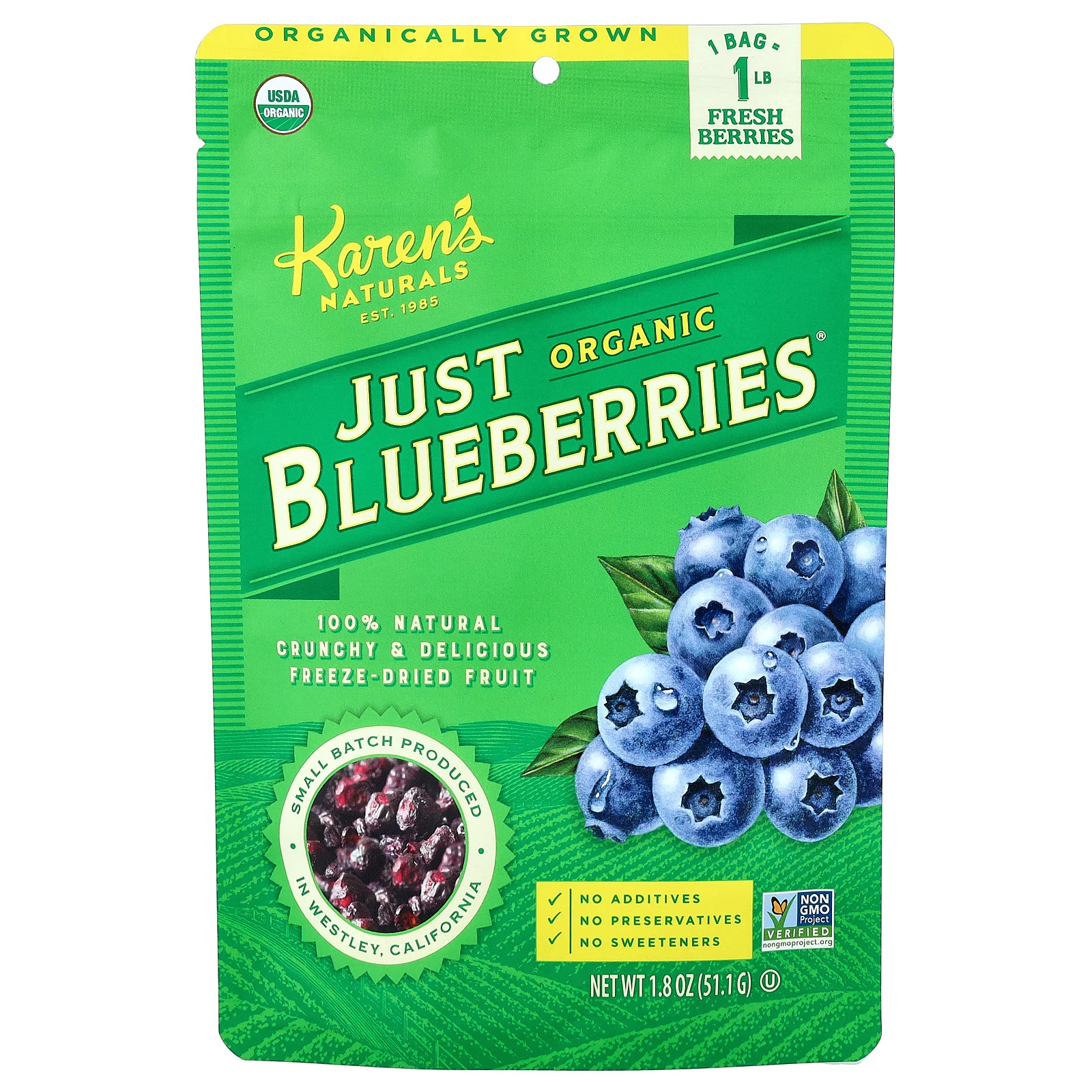 Органическая черника Just Blueberries , 1,8 унции (51,1 г)