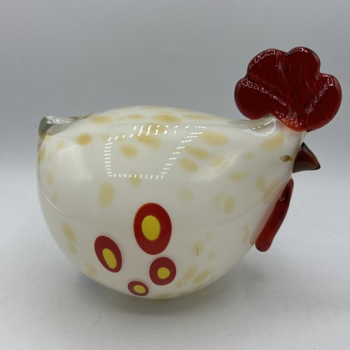 Art Glass Speckled Hen Hand Blown Chicken Rooster Figurine 7.5 x 5.5 Inch - Picture 1 of 4