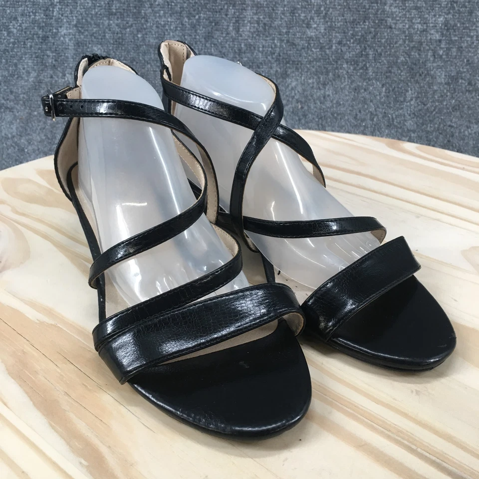 Sandalias LifeStride para mujer 7,5 M Yolanda Gladiador negras imitación cuero cuña NUEVAS Foto 3 de 4