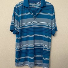 Brooks Brothers Polo Shirt Men Large Performance Blue White Striped Golf Stretch