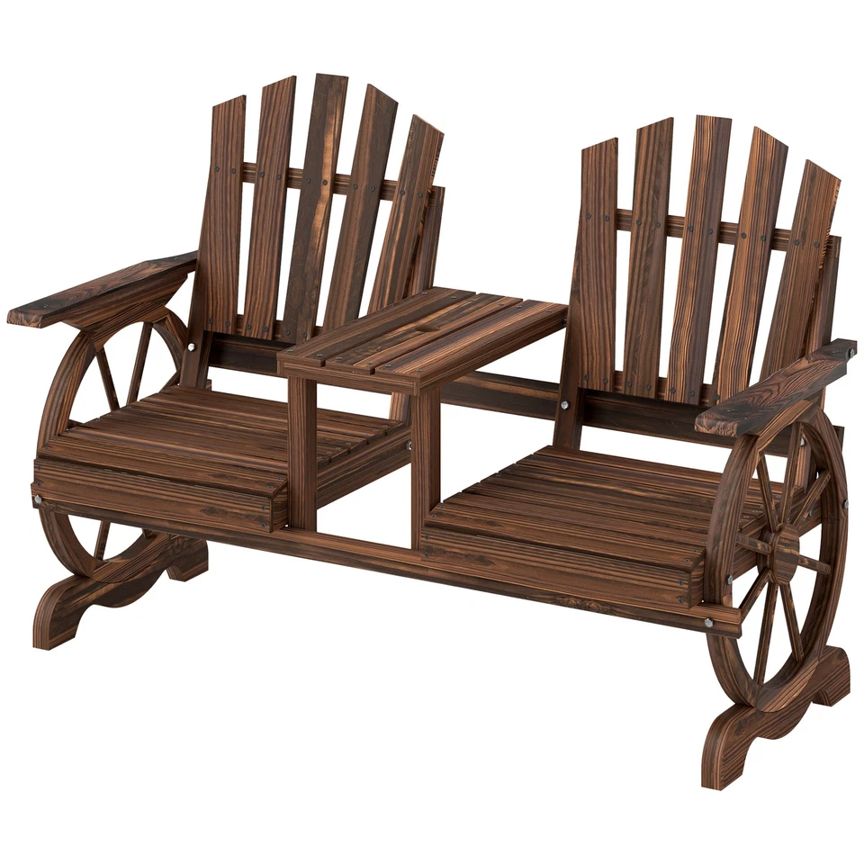 Outsunny Wooden Garden Bench with Table, 2-Seat Outdoor Bench, Carbonized - Image 4 of 4