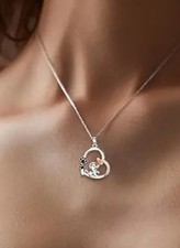 Little Dog Puppy Heart Shape Inlaid Crystal Butterfly Pendant Necklace