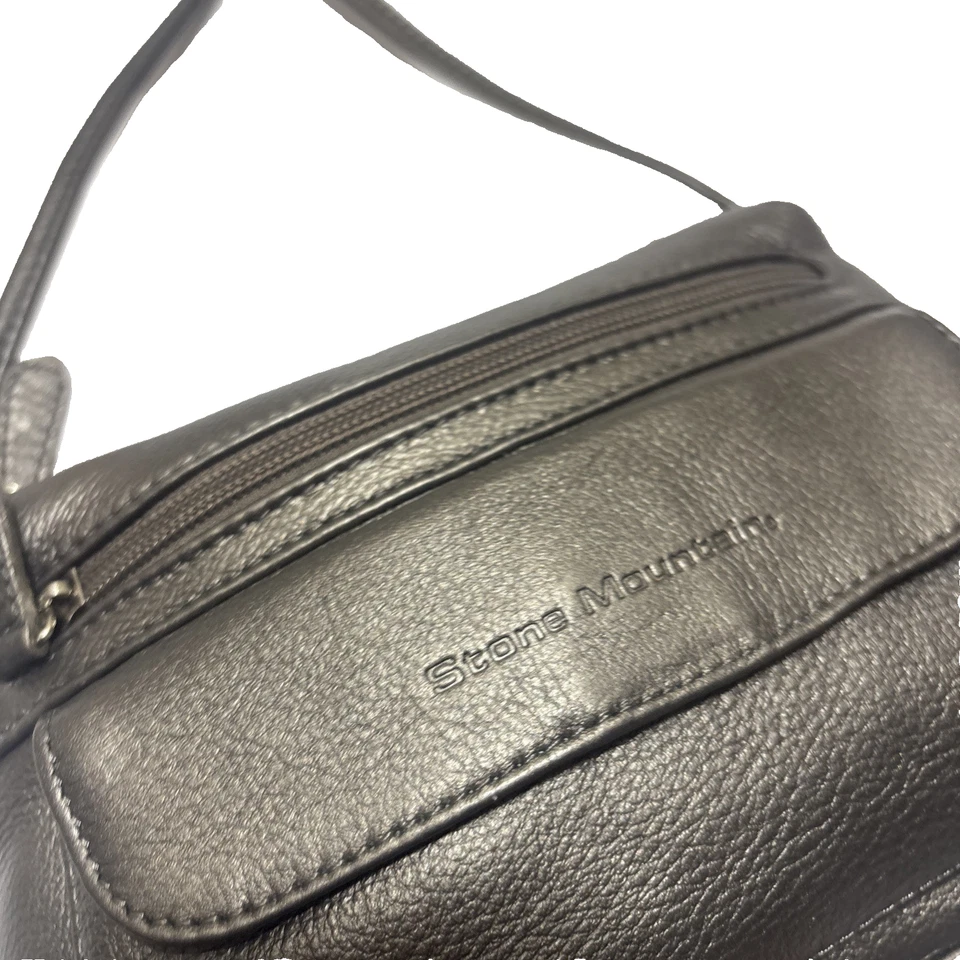 Stone Mountain Metal Gray Leather Crossbody Shoulder Clutch hand Bag pockets - Image 2 of 4