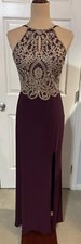 BLONDIE NITES Spaghetti Strap Full-Length Prom Gown Dress Size 9 Burgundy Gold