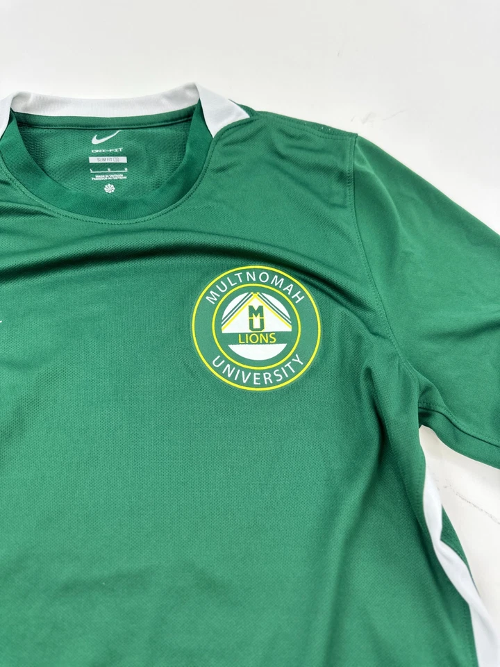 Camiseta deportiva de fútbol Nike Multnomah Lions University para hombre grande verde Dri Fit calce ajustado Foto 3 de 4
