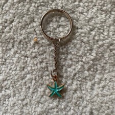 Turquoise Blue Starfish Keychain Charm Handmade Mermaid Fairytale Gift Summer