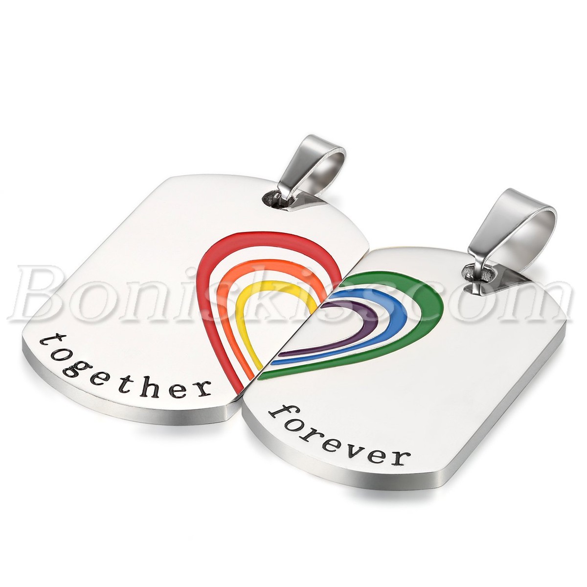 2pcs Couples Men Women Heart Puzzle Rainbow Steel Dog Tag Pendant