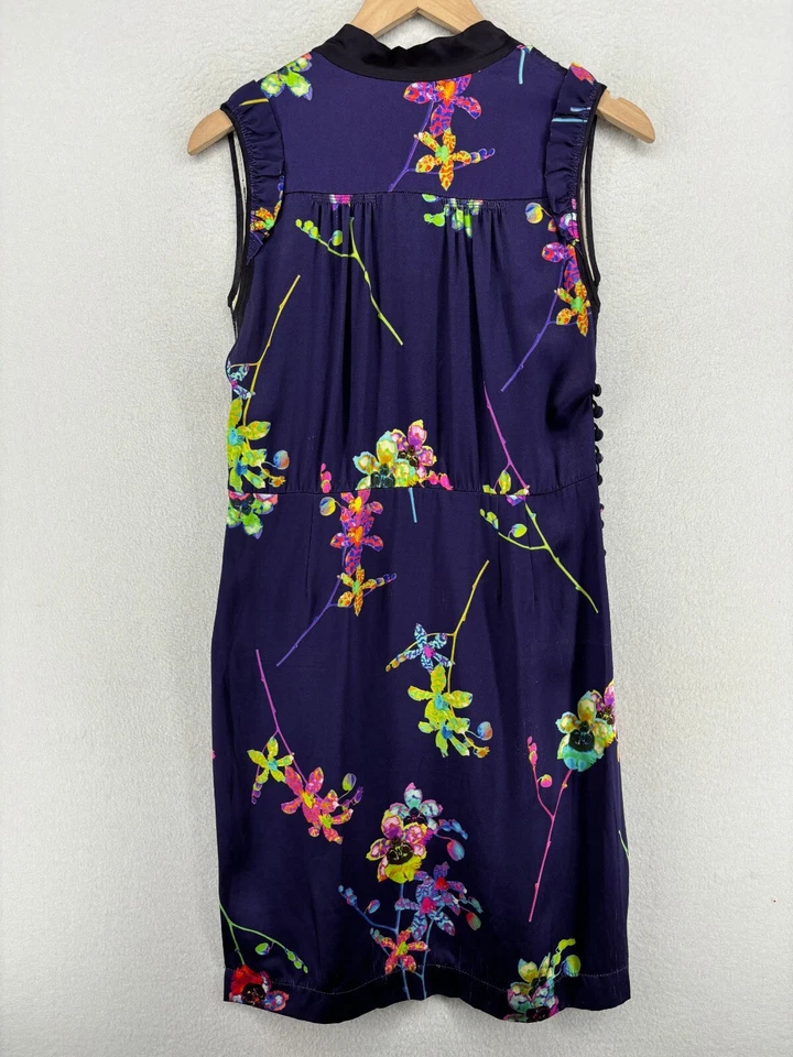 Vestido MARC JACOBS RUNWAY 10 Seda Satén Floral Sin Mangas Cremallera Lateral Azul Foto 2 de 4