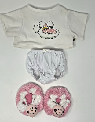 Build A Bear Workshop BABW Pink Paw Pajama Top PJs Sleep Panties Slippers Vtg