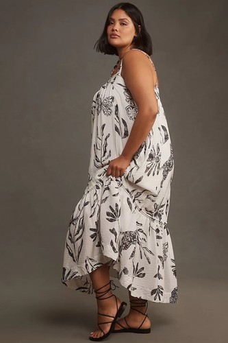 Vestido Anthropologie Midi Cuello Cuadrado Sin Cintura Blanco Floral (Talla 2X) - Nuevo con Etiquetas - Imagen 4 de 9