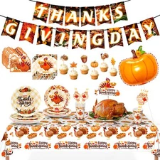 KatchOn Thanksgiving Party Supplies - Huge 124 Pcs 16 Guests | Thanksgiving P...