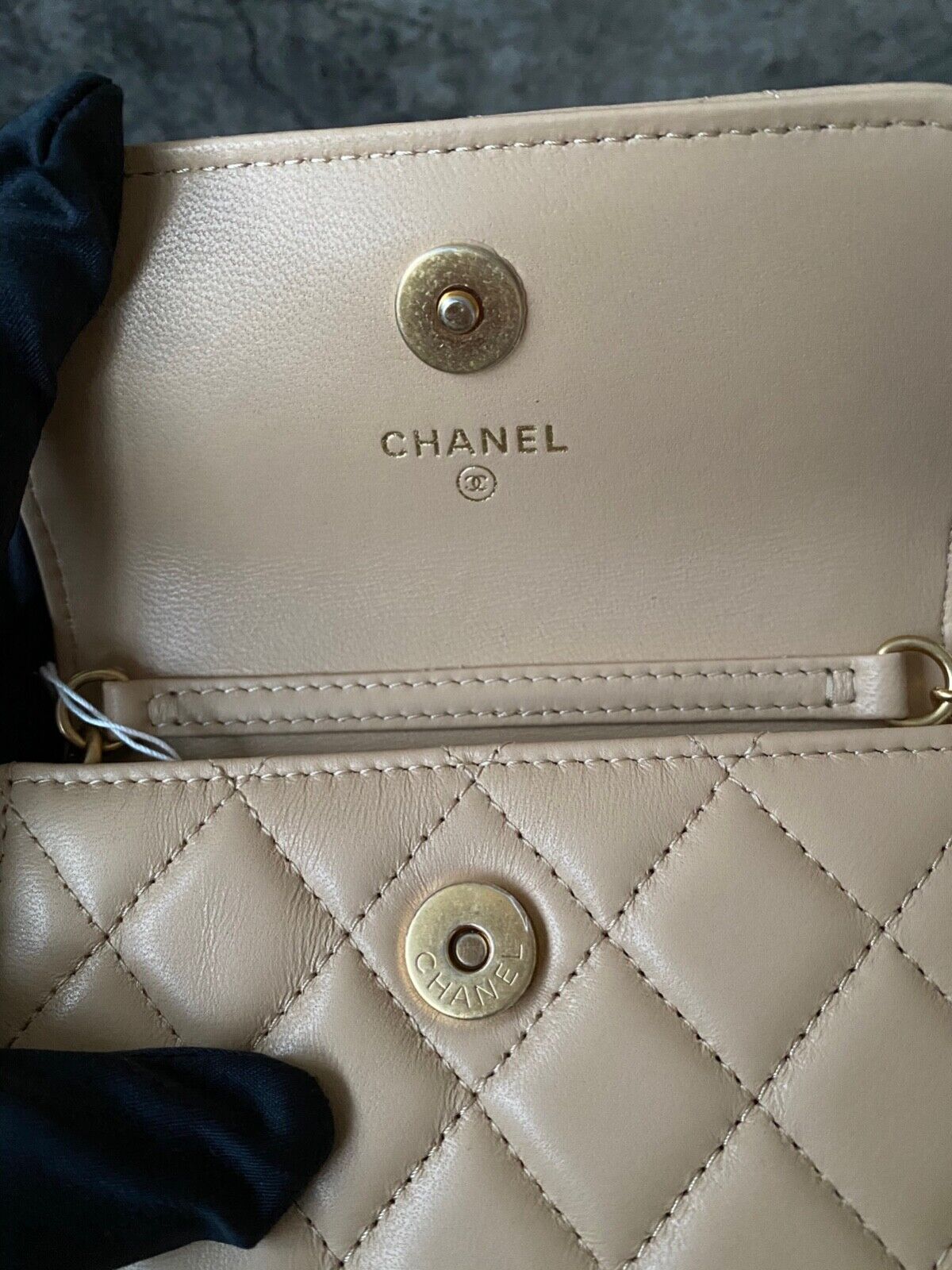 New in Box Authentic CHANEL Pearl Crush Mini Flap Belt Bag Lambskin Beige  GHW