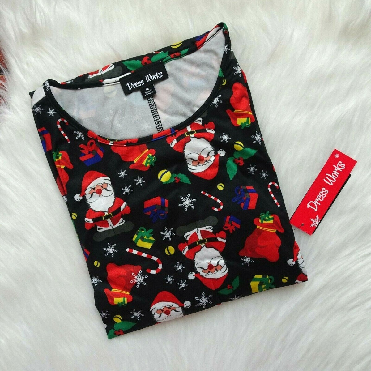 christmas dress swing Works Dress Santa Claus Print Ugly Christmas Women's NWT M quarter length sleeves makes