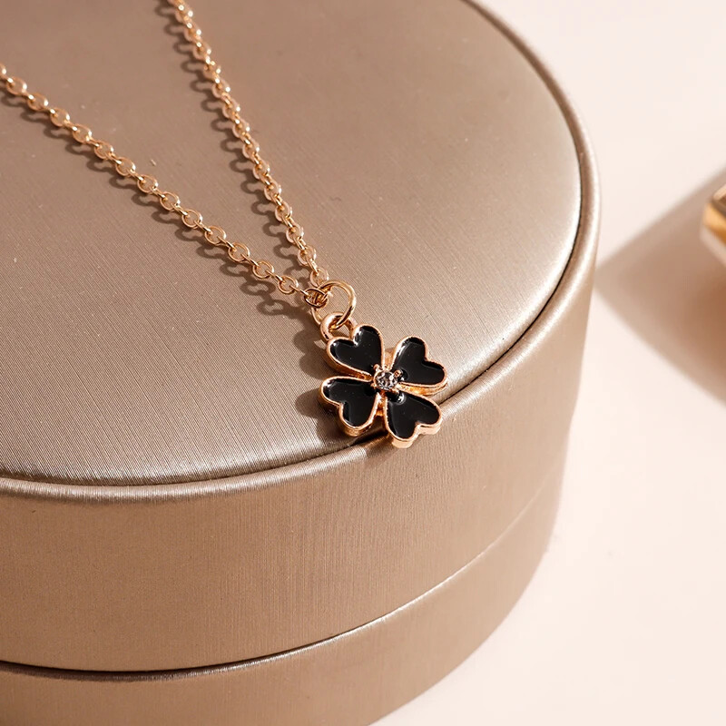Sterling Silver Black Clover Necklace for Women Dainty Elegant Gift