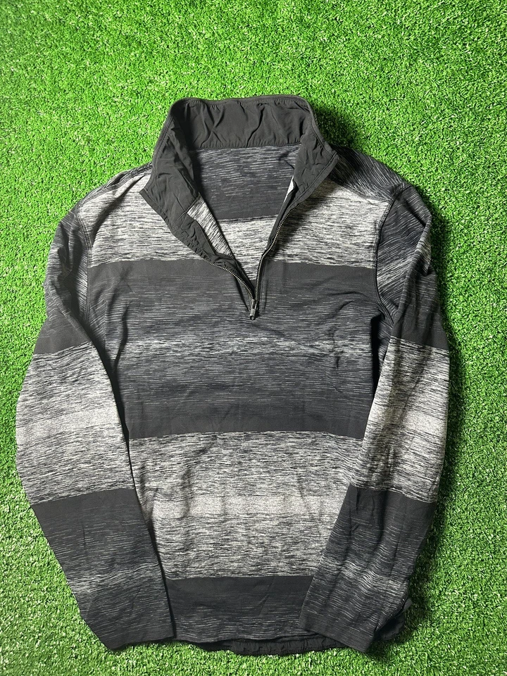 Chaqueta LS Unisex Lululemon Gris Jaspeado Lateral 1/4 Cremallera Rayas Foto 3 de 4