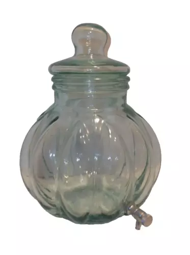 AQUA-GREEN GLASS BEVERAGE DISPENSER   w/Spigot  Made in Italy