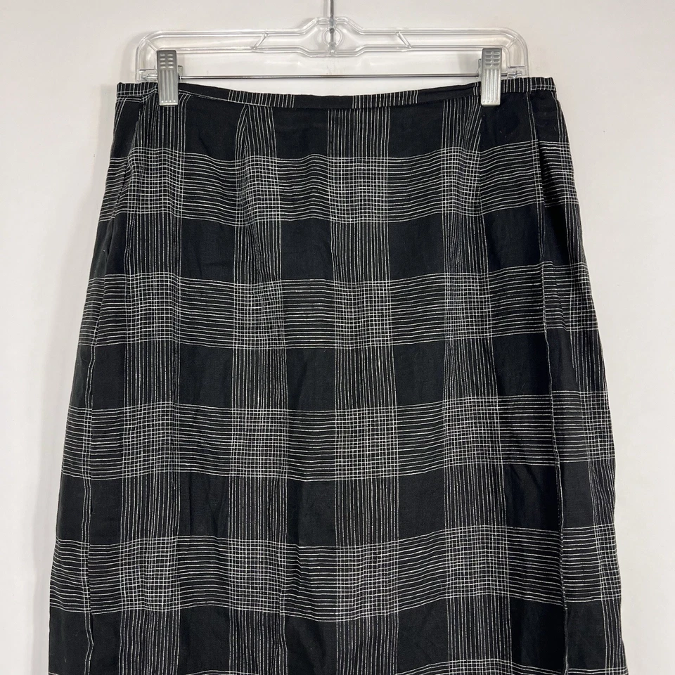 Valerie Stevens Wrap Skirt Women's Petite 12P Mid Calf Midi Plaid 100% Linen - Image 2 of 4