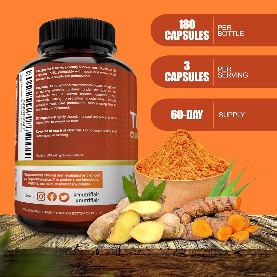 NutriFlair Turmeric Curcumin with Ginger and BioPerine Black Pepper