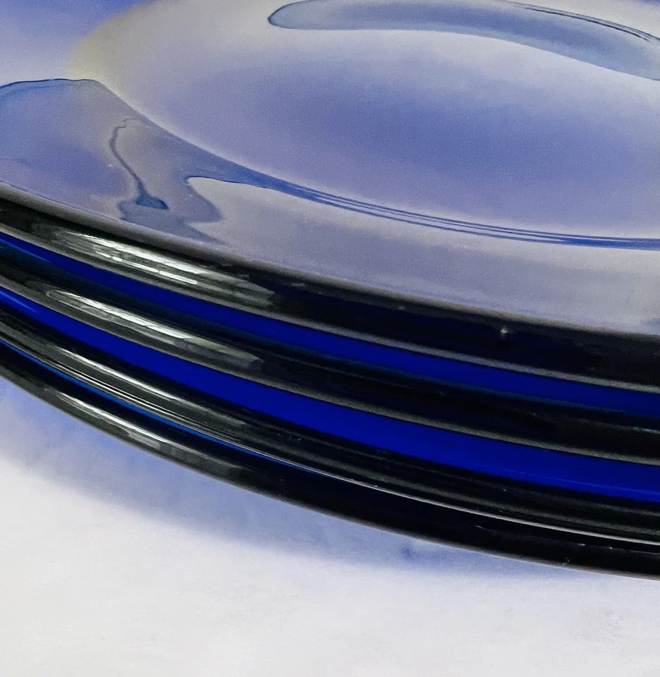 De Colección Juego De 4 Platos Cargador De Vidrio Azul Cobalto 13", Cena, Picar ~ ¡Hermoso! Foto 2 de 4