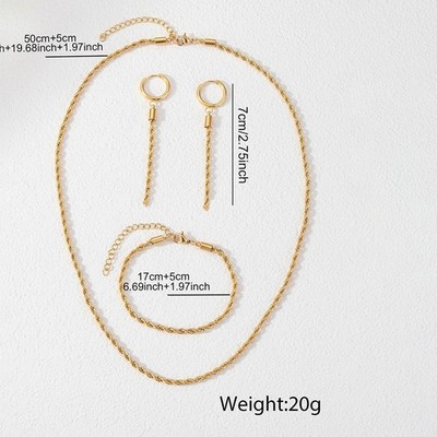 Goldfarben Edelstahl Geprägte Scheibe Halskette Set Ohrringe Armband 3 Stck.