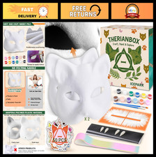 Cat Mask Craft Kit - Set of 2 with Pre-Felted Base, Mesh, Fangs Stickers - DIY