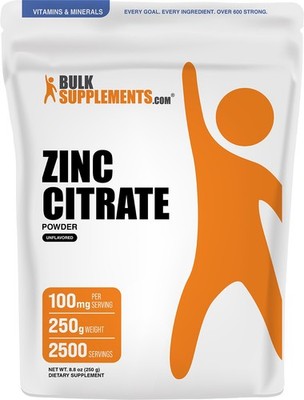 BulkSupplements Zinc Citrate Powder 250g - 100mg Per Serving