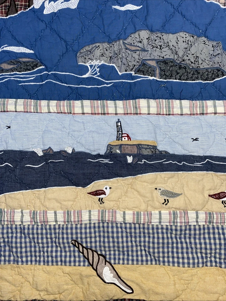 Patch Magic Group Quilt Throw & Pillow Shams Nautical Lighthouse Birds 60X48 - Image 2 of 4