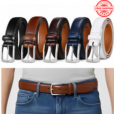 Men's Genuine Leather Belt Classic Pin Buckle Dress Casual Business Waist Belt
