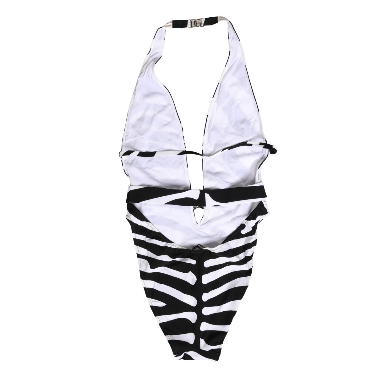 DOLCE & GABBANA Swimwear Black White Zebra Deep V-Neck One Piece