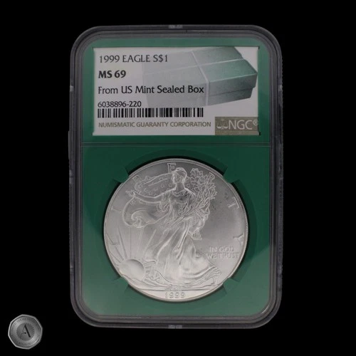 1999 American Silver Eagle NGC MS69 US Mint Box Green Case -Z009