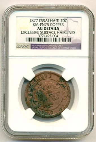 Haiti 1877 20 Centimes Essai KM-PN75 Copper Pattern AU Details NGC