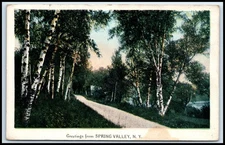 Postcard Road And Trees Greetings From Spring Valley NY U44