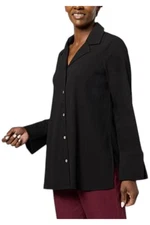 WynneCollection Women's Textured Crinkle Button-Down Shirt Black