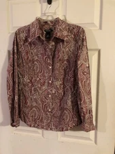 Women’s Mauve Paisley Madison Studio Button Down Top Size 14