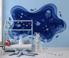 3D Paper Cutout Coral Fish Wall Murals Wallpaper Murals Wall Sticker