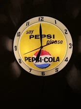 VTG 1950’s PEPSI COLA “Say Pepsi Please” Glass DOUBLE BUBBLE Clock Sign Collect