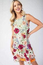 3d Floral Embroidered Sleeveless Mini Dress