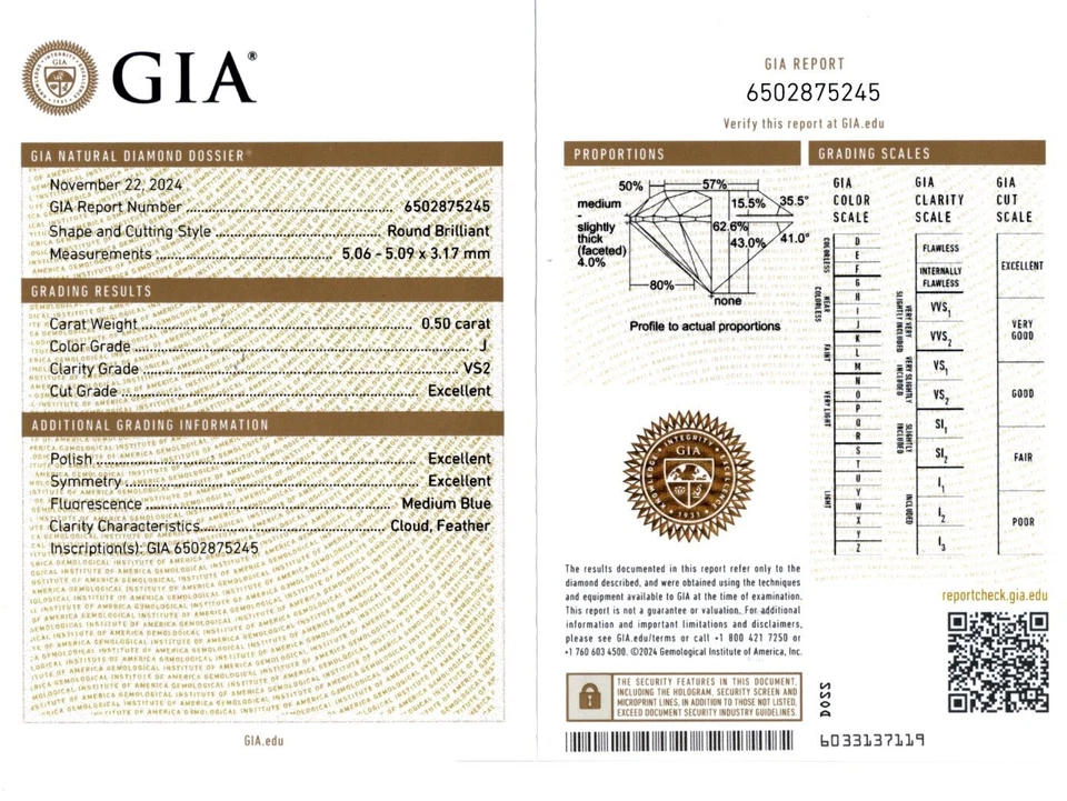 1ct GIA CERTIFIED DIAMOND STUD EARRINGS EXCELLENT ROUND CUT J VS2 NATURAL PAIR - Image 3 of 3