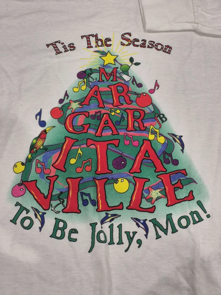 Винтажная футболка Margaritaville Tis The Season LS Christmas одинарный шов молодежная L - Изображение 4 из 4