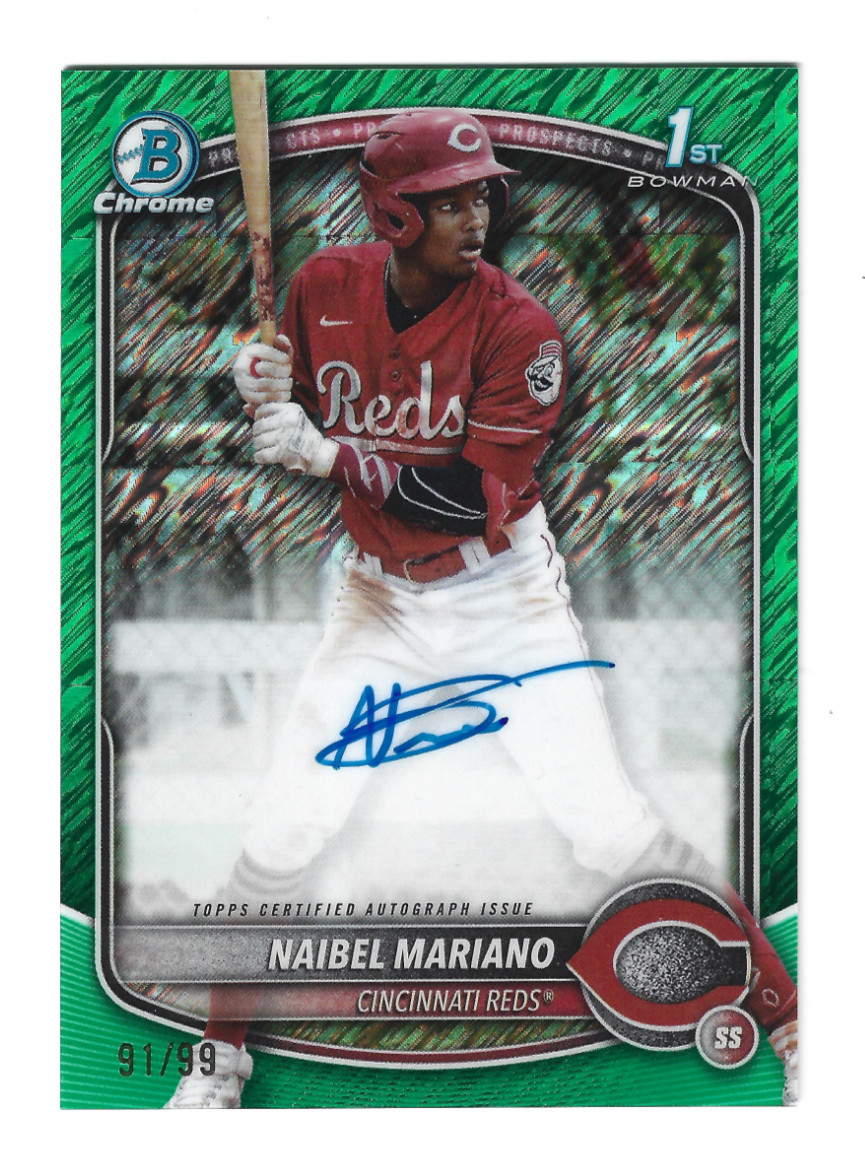 2025 Bowman Chrome Naibel Mariano 1st Auto Green Shimmer Refractor #91/99