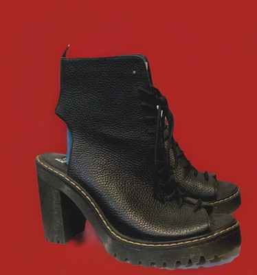 A Pair Of Dr. Martens Open-Toe Carmelita  Pebbled Leather Heels Sz 10
