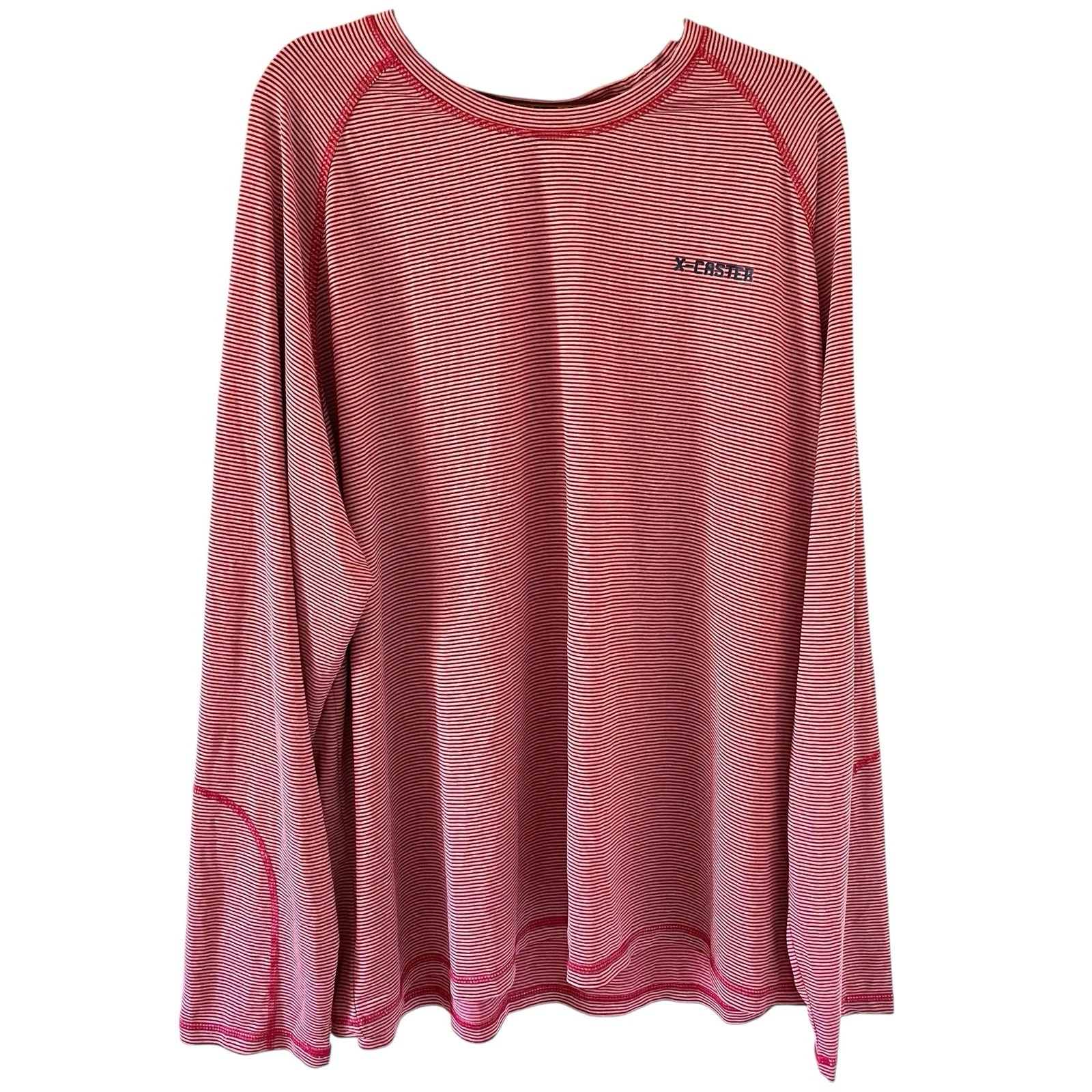 X-Caster Sun Protection Tee Shirt Mens 4X Long Sleeve UPF 50+ Red Stripe