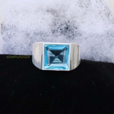 Blue Topaz Gemstone Men's 925 Sterling Silver Handmade Ring All Size SH64